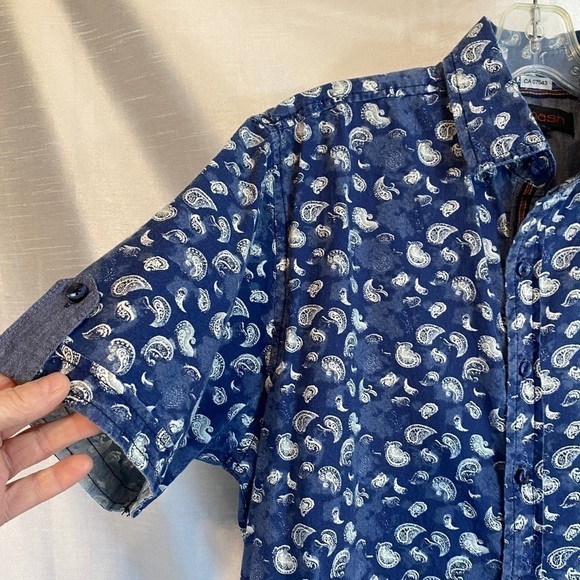 Smash Dress Shirt Blue with White Paisley Mens Sm - Picture 5 of 10